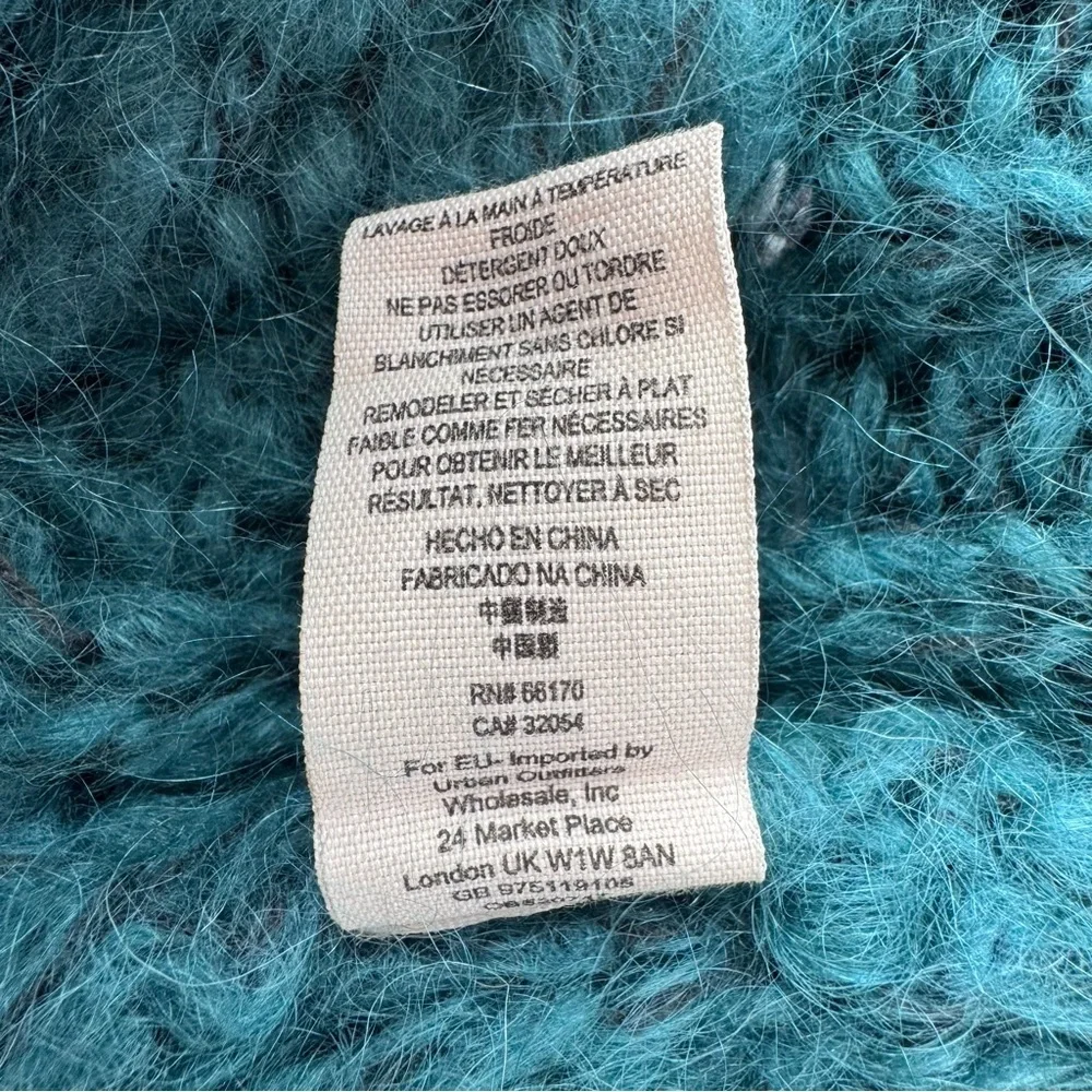 Free People Aran Isle Chunky Knit Mohair Cardigan Sweater Teal Blue Size XS